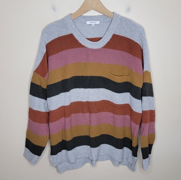 Madewell | Autumnal Striped Thompson Pocket Pullover Size XXL - Picture 6 of 6